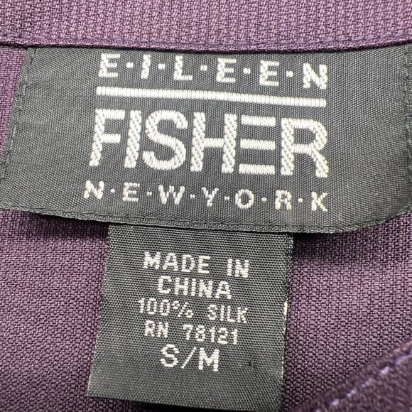 Vintage Eileen Fisher Silk Button Front Tunic Blouse Size S/M Oversized Purple - Picture 8 of 13